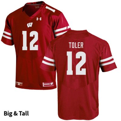Men's Wisconsin Badgers NCAA #12 Titus Toler Red Authentic Under Armour Big & Tall Stitched College Football Jersey JD31F03DF